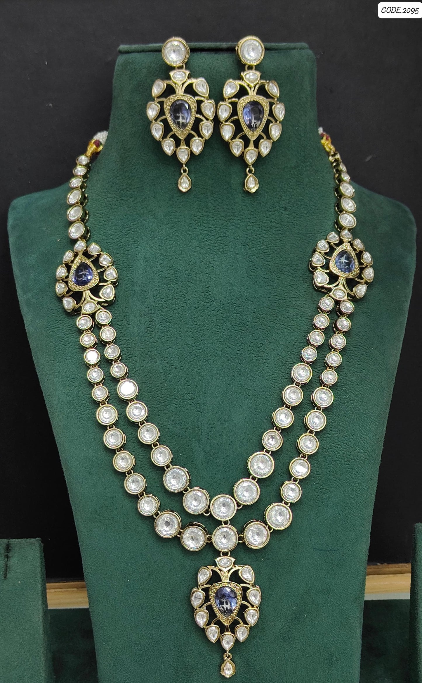 Exquisite Indian Kundan Double Strand Choker with Earrings Jewellery Set , Indain Jewellery set , Kundan jewellery