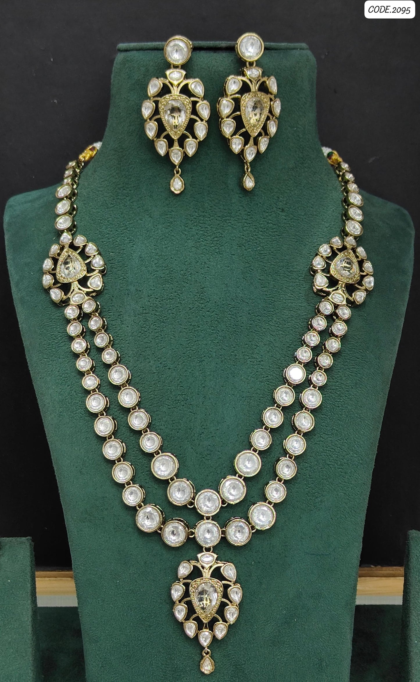 Exquisite Indian Kundan Double Strand Choker with Earrings Jewellery Set , Indain Jewellery set , Kundan jewellery