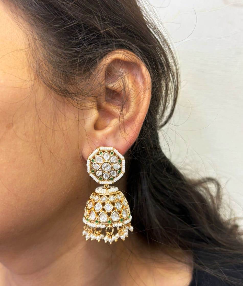 High-Quality Polki Kundan Jhumka Earrings - Stunning Jewelry Collection ,