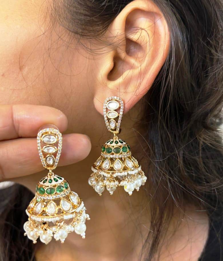 High-Quality Polki Kundan Jhumka Earrings - Stunning Jewelry Collection , Indian Jhumka Jewelry