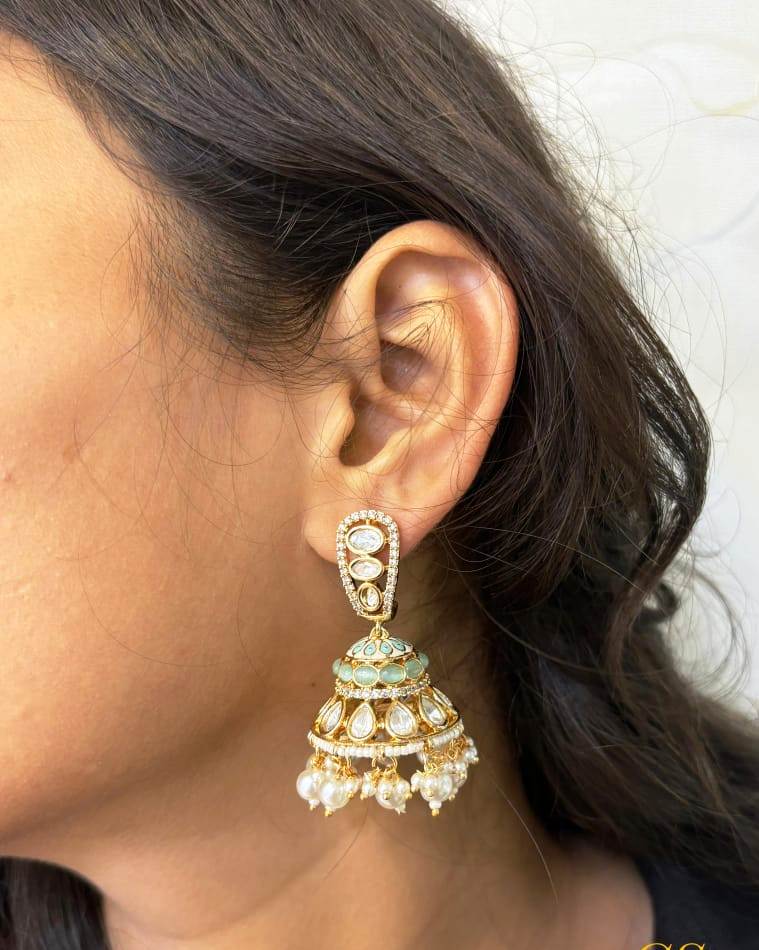 High-Quality Polki Kundan Jhumka Earrings - Stunning Jewelry Collection , Indian Jhumka Jewelry