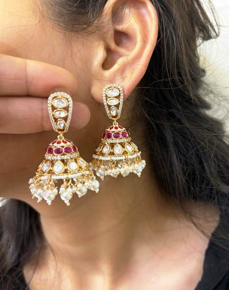 High-Quality Polki Kundan Jhumka Earrings - Stunning Jewelry Collection , Indian Jhumka Jewelry