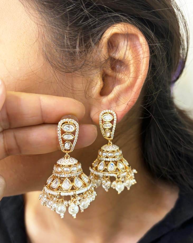 High-Quality Polki Kundan Jhumka Earrings - Stunning Jewelry Collection , Indian Jhumka Jewelry