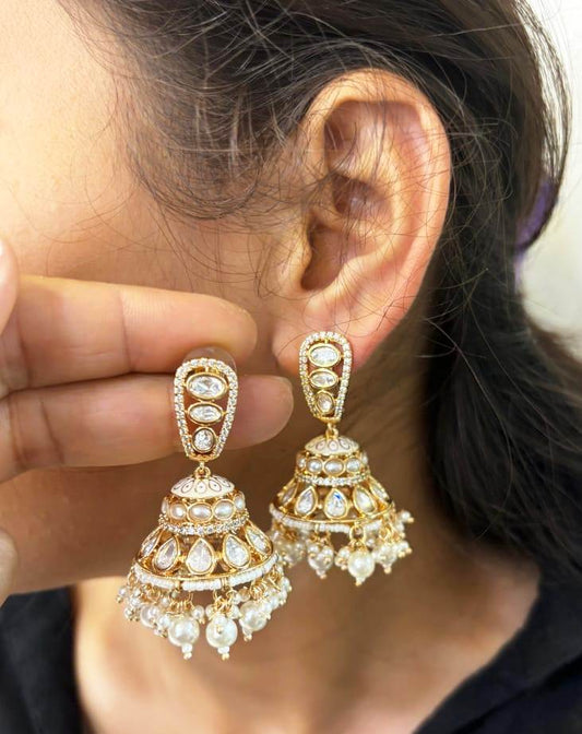 High-Quality Polki Kundan Jhumka Earrings - Stunning Jewelry Collection , Indian Jhumka Jewelry