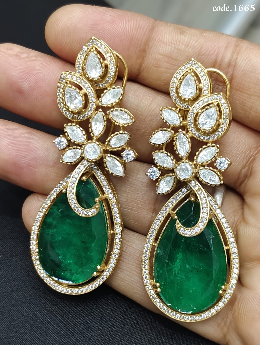 Premium Quality Handmade Golden Brass Doublet Stone Moissanite Kundan Earrings