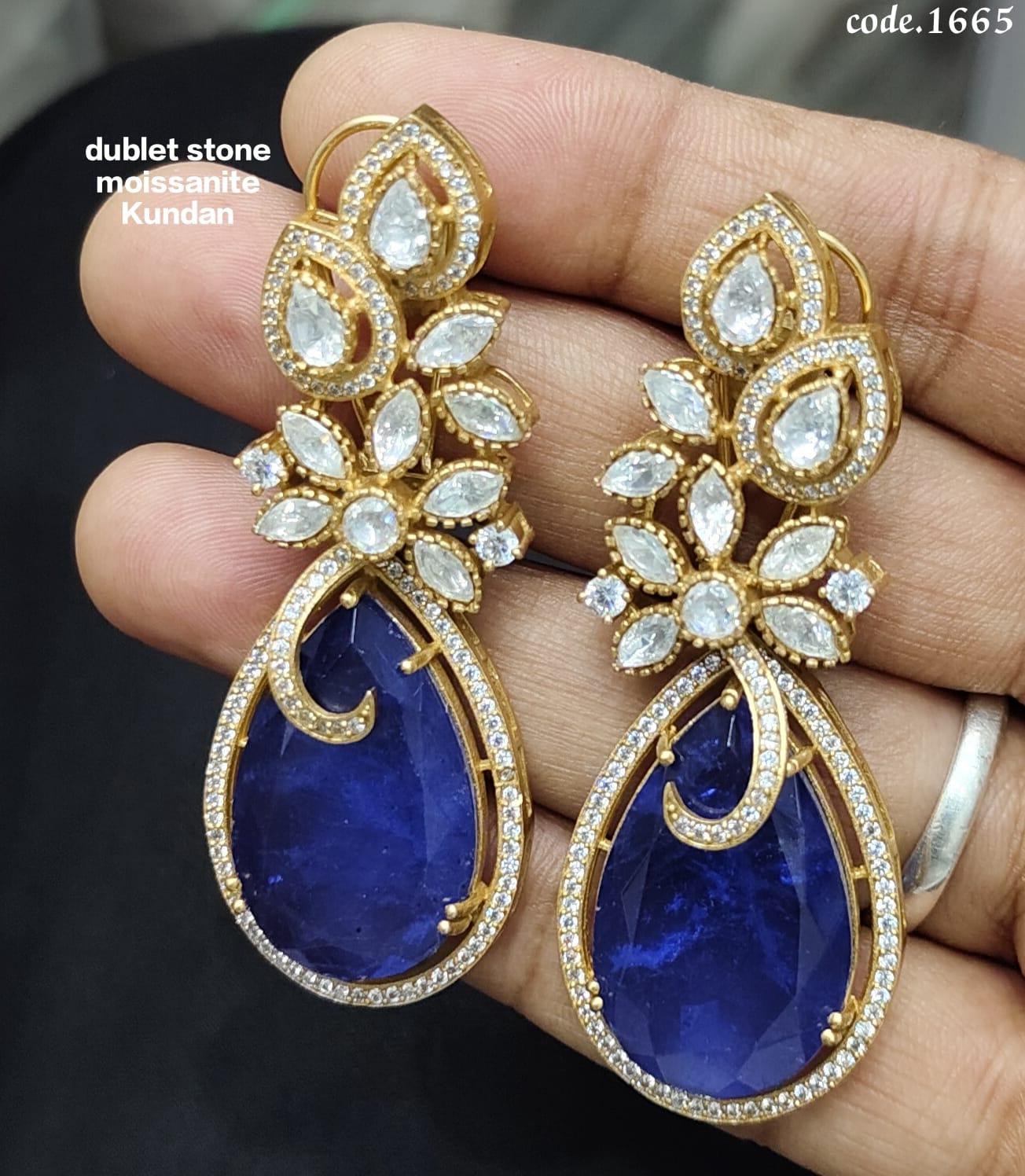 Premium Quality Handmade Golden Brass Doublet Stone Moissanite Kundan Earrings