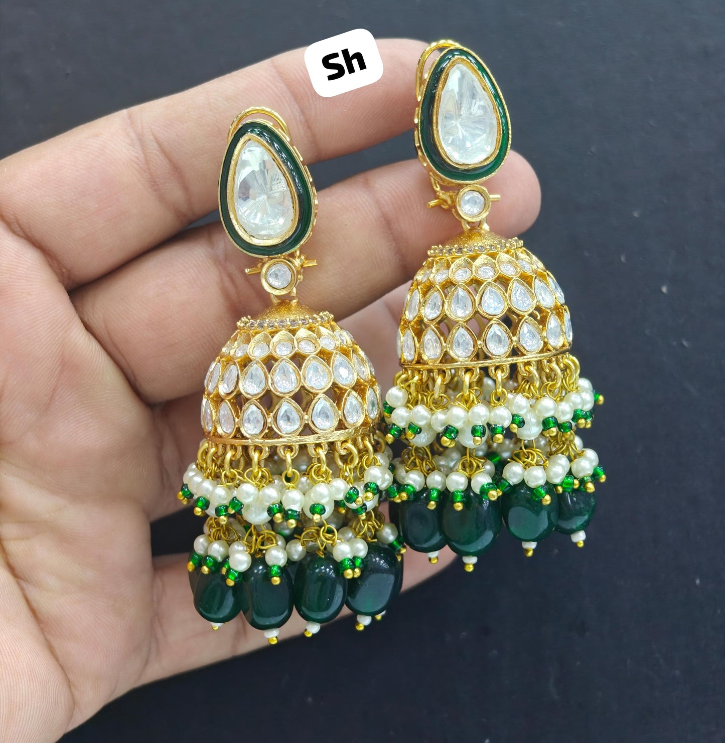 Elegant Long High-Quality Kundan Pearl Jhumka Earrings Jewellery