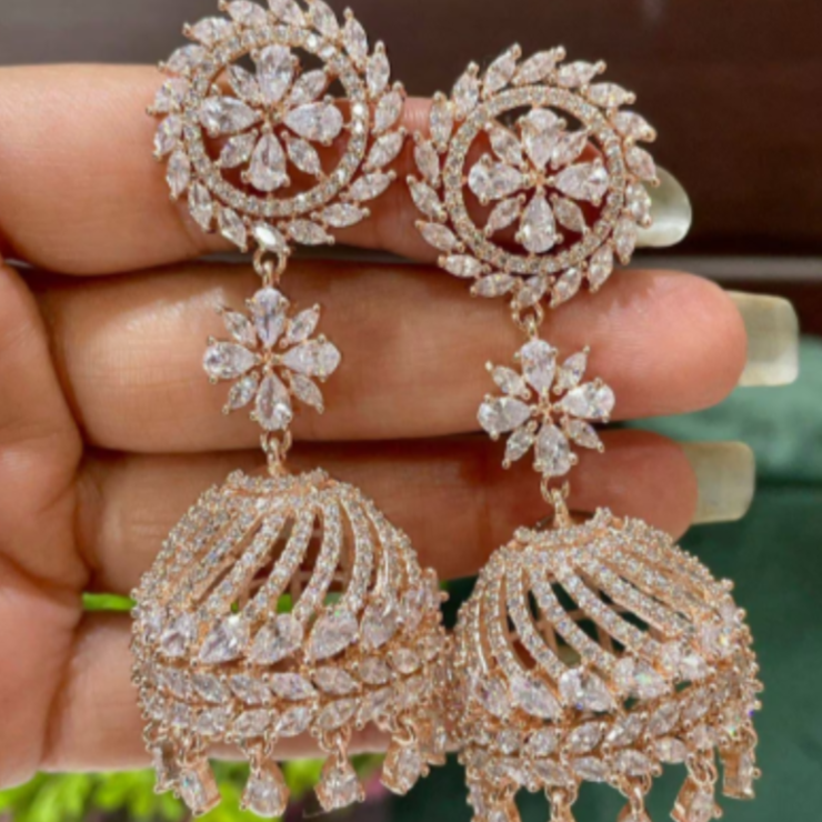 American Diamond Long Jhumka Earrings Jewelry