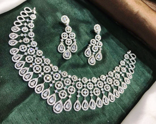 Elegant American Diamond Jewelry Set: Necklace and Earrings