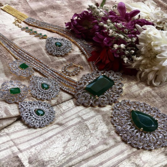 Dazzling Elegance: The Ultimate Luxury Diamond  Set with Big Earrings, Tikka, and Diamond Nath