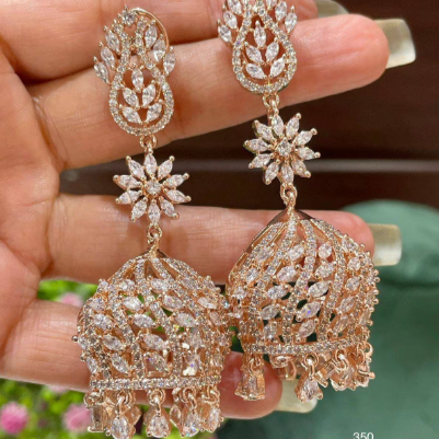 Radiant Allure: American Diamond Long Jhumka Earrings Collection