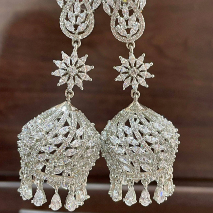 Radiant Allure: American Diamond Long Jhumka Earrings Collection