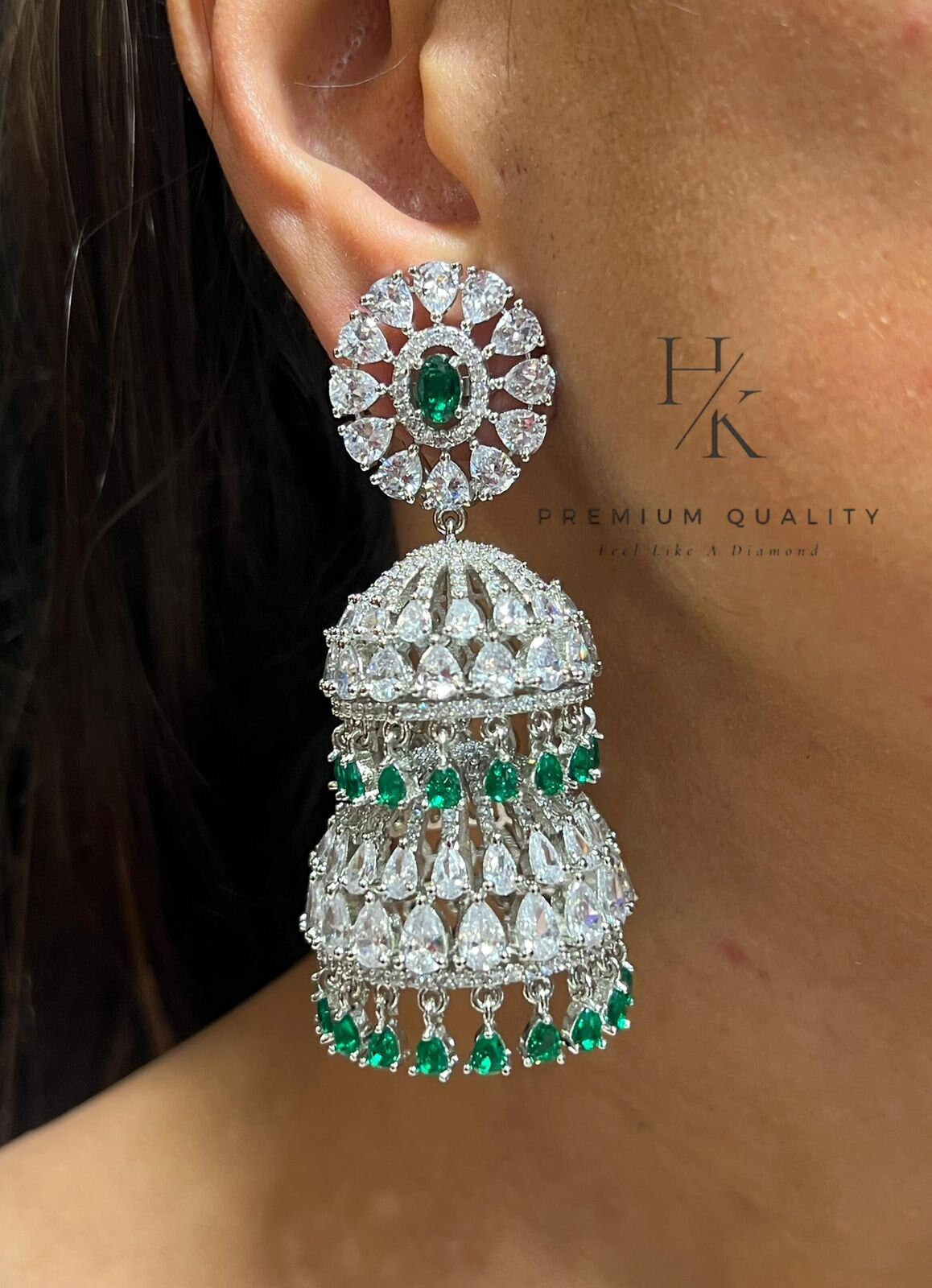 Exquisite American Diamond Jhumka Earrings – Timeless Elegance and Sparkling Sophistication