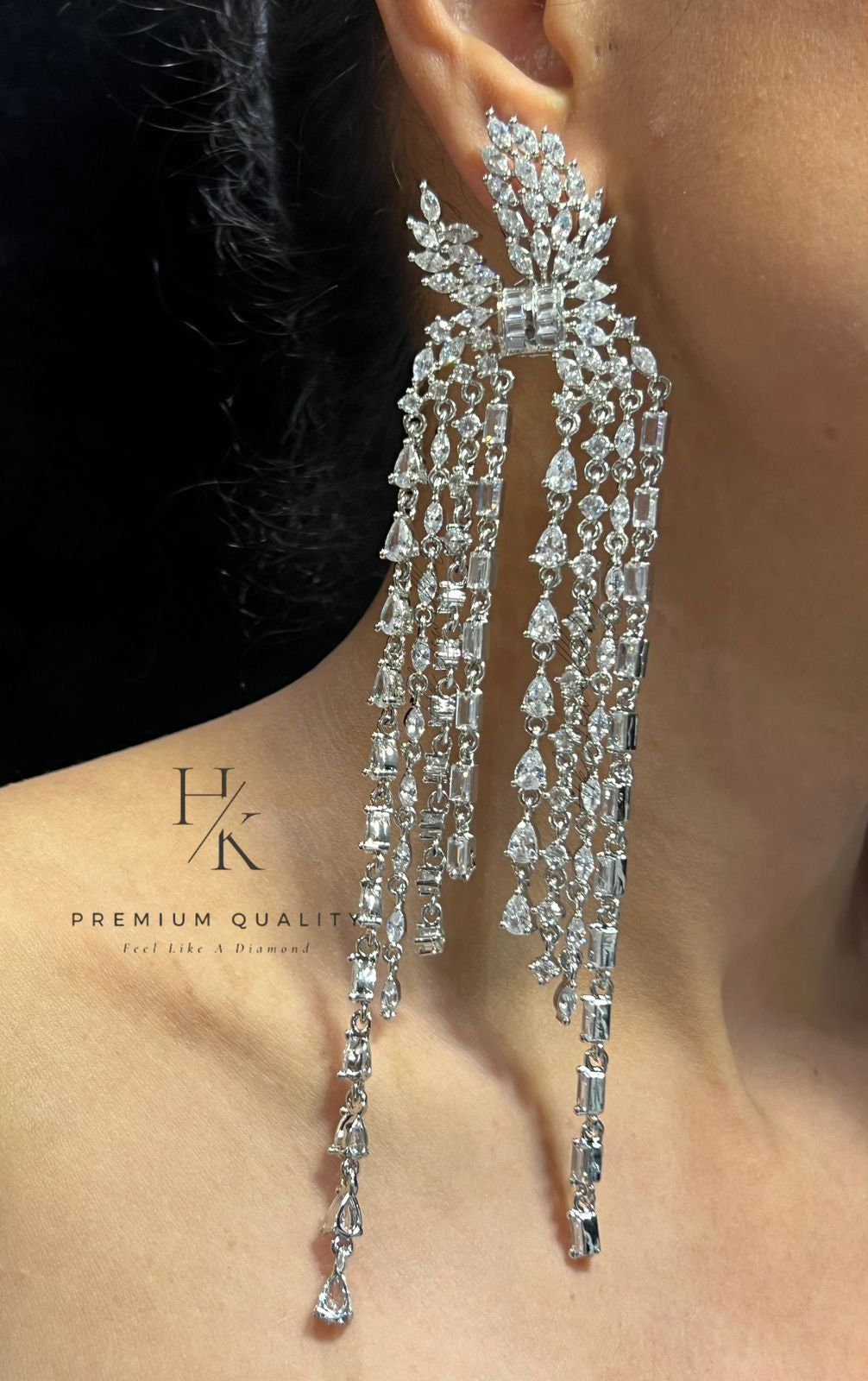 CZ Stone Dangle Earrings: Indian Costume Jewelry