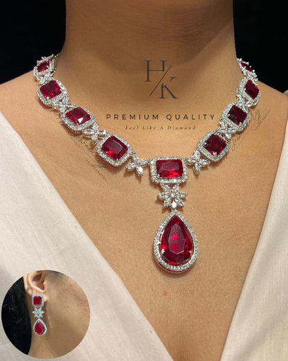 American Diamond Pendant Necklace & Earrings Set: Elegant Indian Jewelry