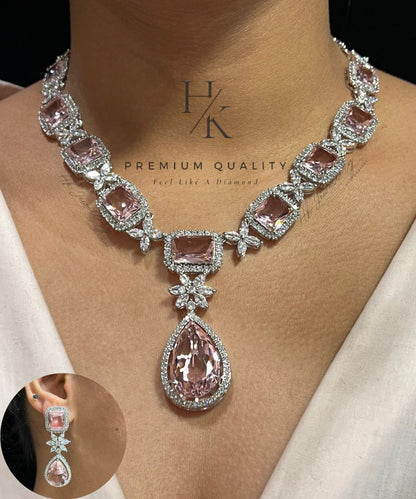 American Diamond Pendant Necklace & Earrings Set: Elegant Indian Jewelry