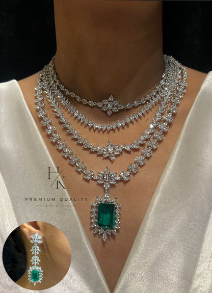 American Diamond Layered Necklace Set | Indian Bridal Jewelry (CZ Statement)