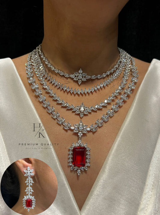 American Diamond Layered Necklace Set | Indian Bridal Jewelry (CZ Statement)