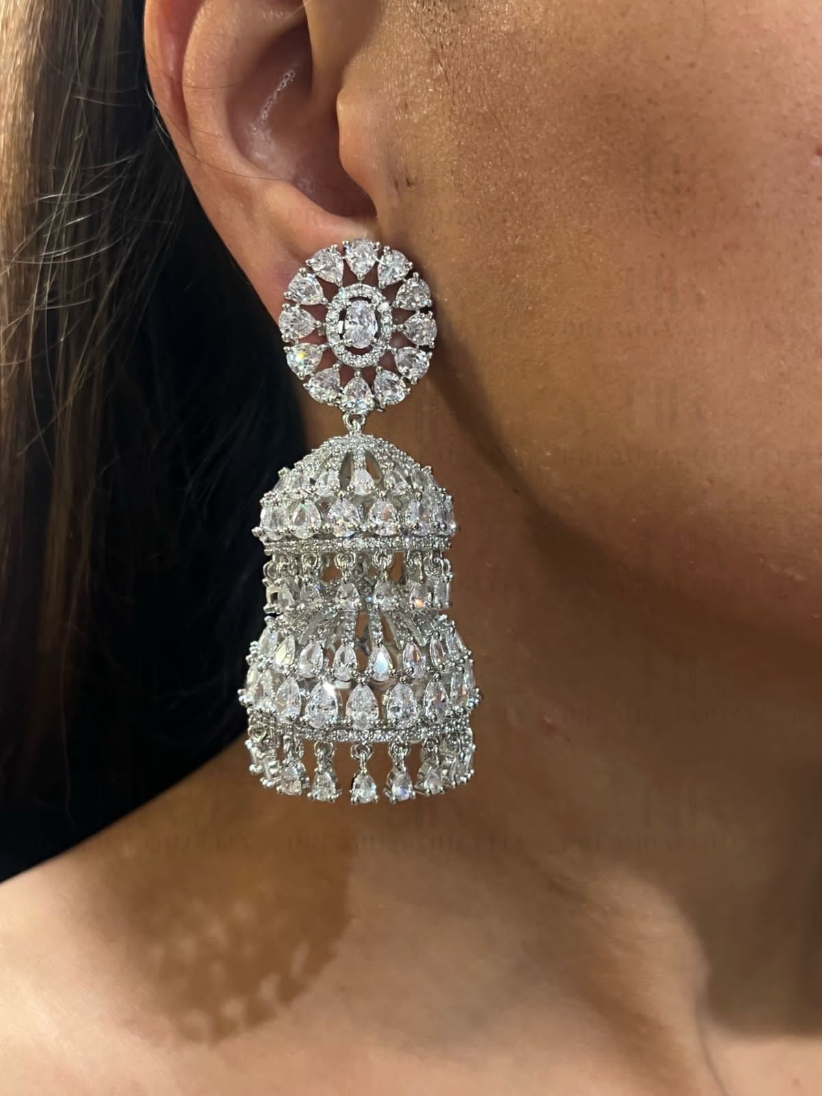 Exquisite American Diamond Jhumka Earrings – Timeless Elegance and Sparkling Sophistication