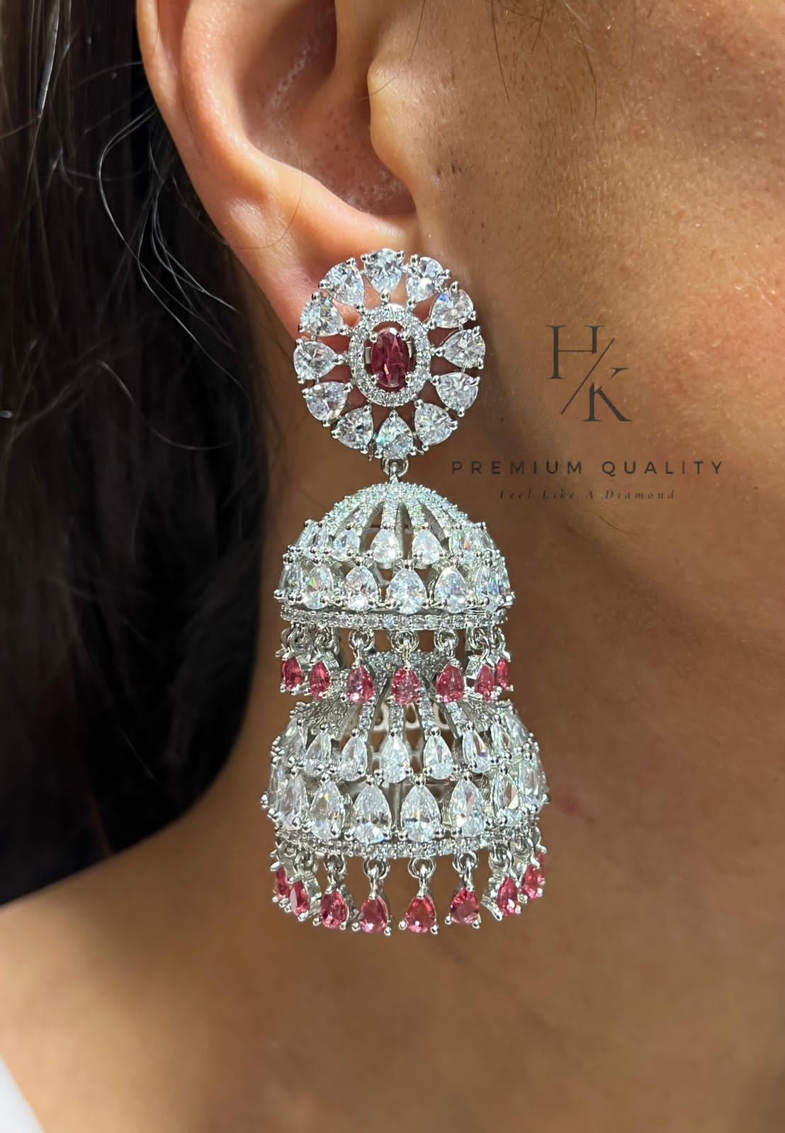 Exquisite American Diamond Jhumka Earrings – Timeless Elegance and Sparkling Sophistication
