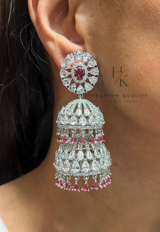 Exquisite American Diamond Jhumka Earrings – Timeless Elegance and Sparkling Sophistication
