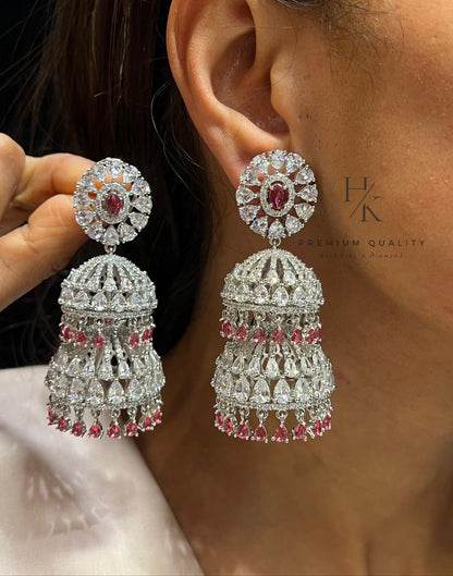 Exquisite American Diamond Jhumka Earrings – Timeless Elegance and Sparkling Sophistication