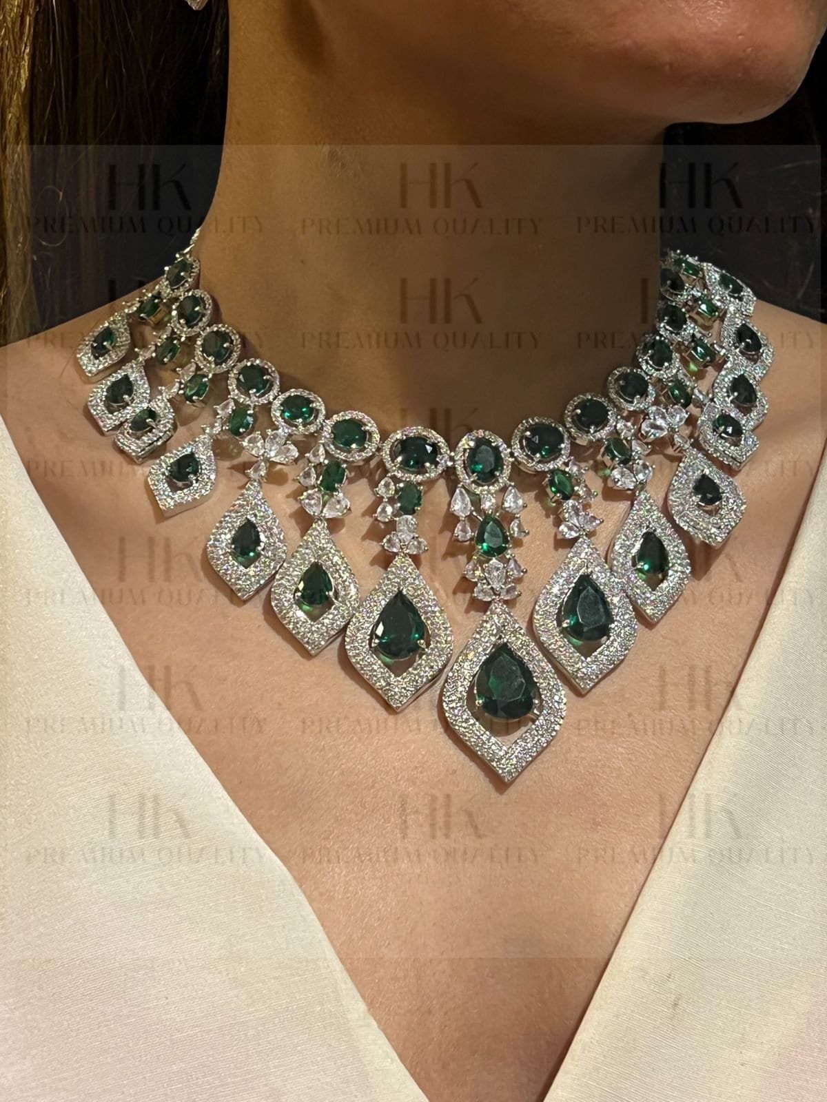 American Diamond Choker Necklace | Teardrop Crystal Bridal Jewelry | Silver Tone Statement Piece