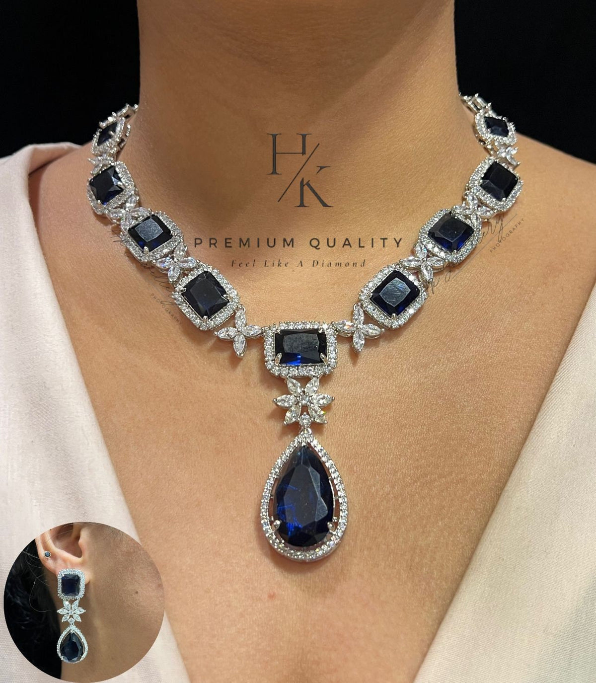 American Diamond Pendant Necklace & Earrings Set: Elegant Indian Jewelry