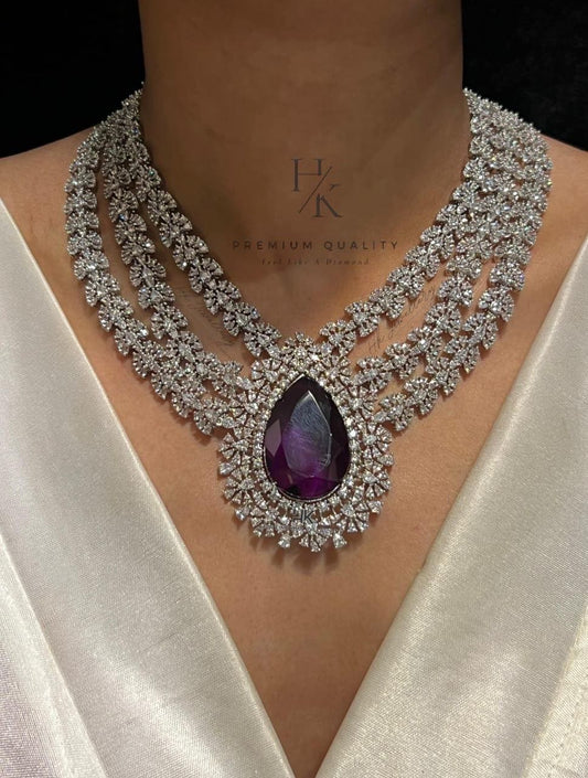 Luxury American Diamond Big Stone Necklace Set with Matching Earrings jewelry set