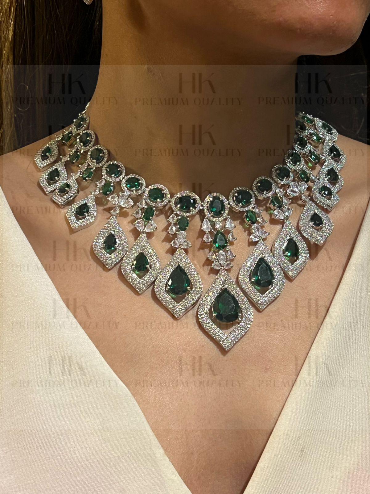 American Diamond Choker Necklace | Teardrop Crystal Bridal Jewelry | Silver Tone Statement Piece