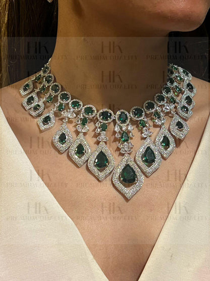 American Diamond Choker Necklace | Teardrop Crystal Bridal Jewelry | Silver Tone Statement Piece