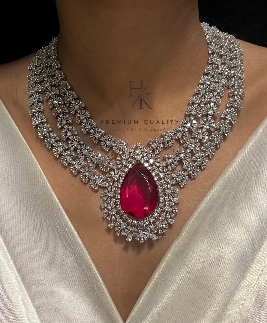 Luxury American Diamond Big Stone Necklace Set with Matching Earrings jewelry set