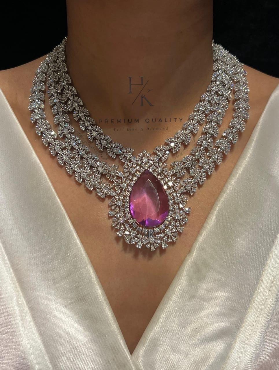 Luxury American Diamond Big Stone Necklace Set with Matching Earrings jewelry set