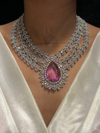 Luxury American Diamond Big Stone Necklace Set with Matching Earrings jewelry set