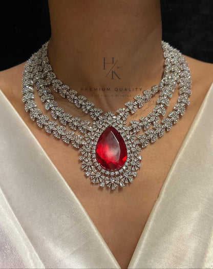 Luxury American Diamond Big Stone Necklace Set with Matching Earrings jewelry set