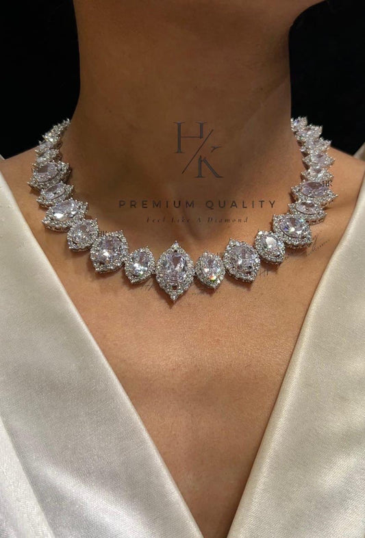 American Diamond Necklace and Earrings Set: Bridal Jewelry
