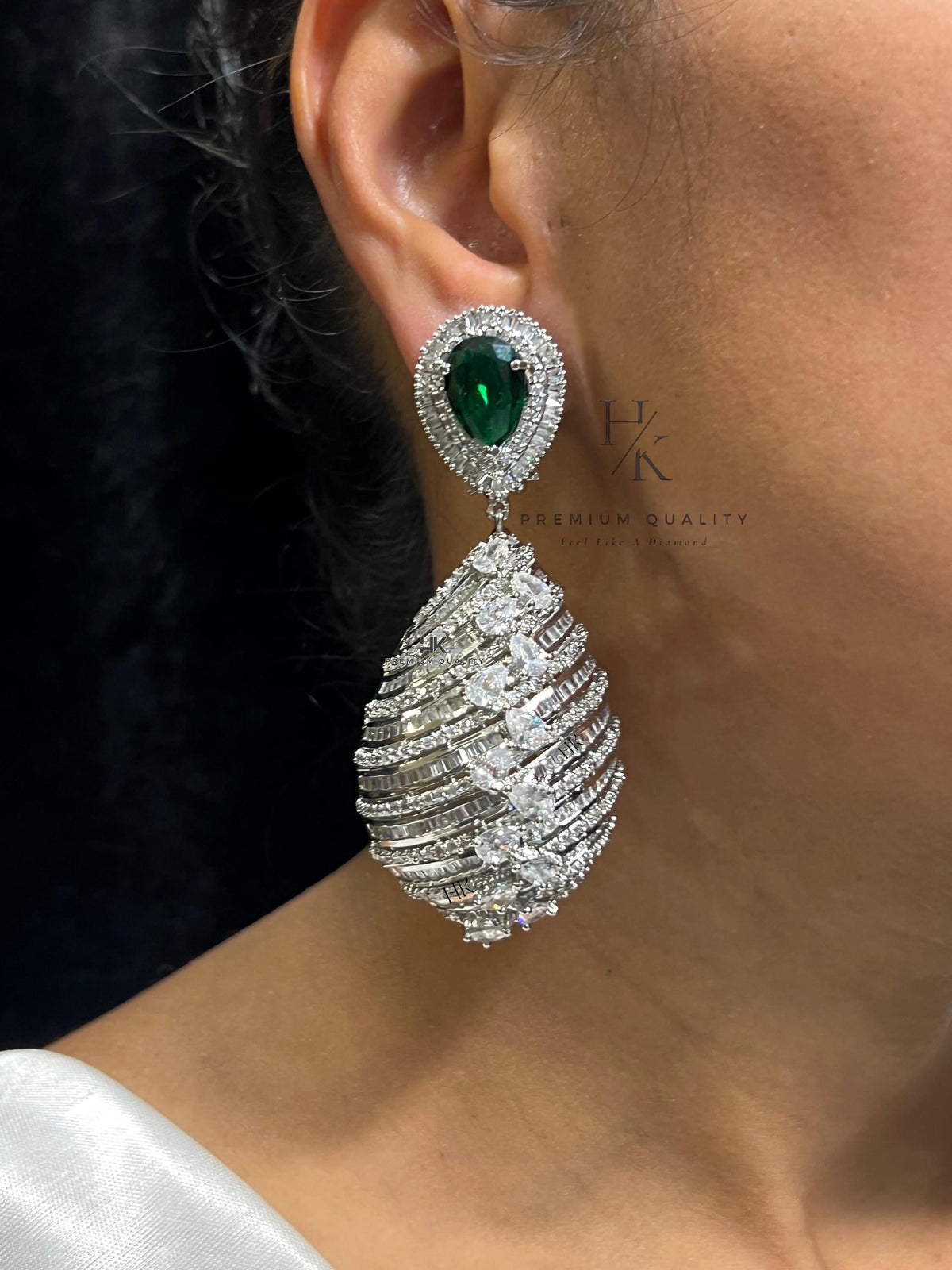 Emerald American Diamond Drop Earrings: Indian Party Jewelry