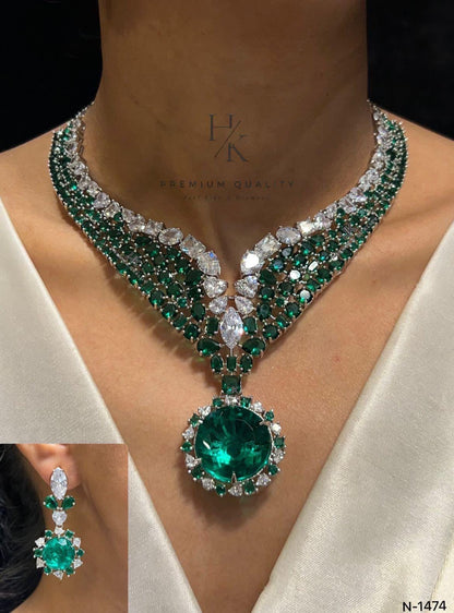 Statement CZ Necklace Set | Bridal Pendant Earrings | Elegant Wedding Party Jewelry