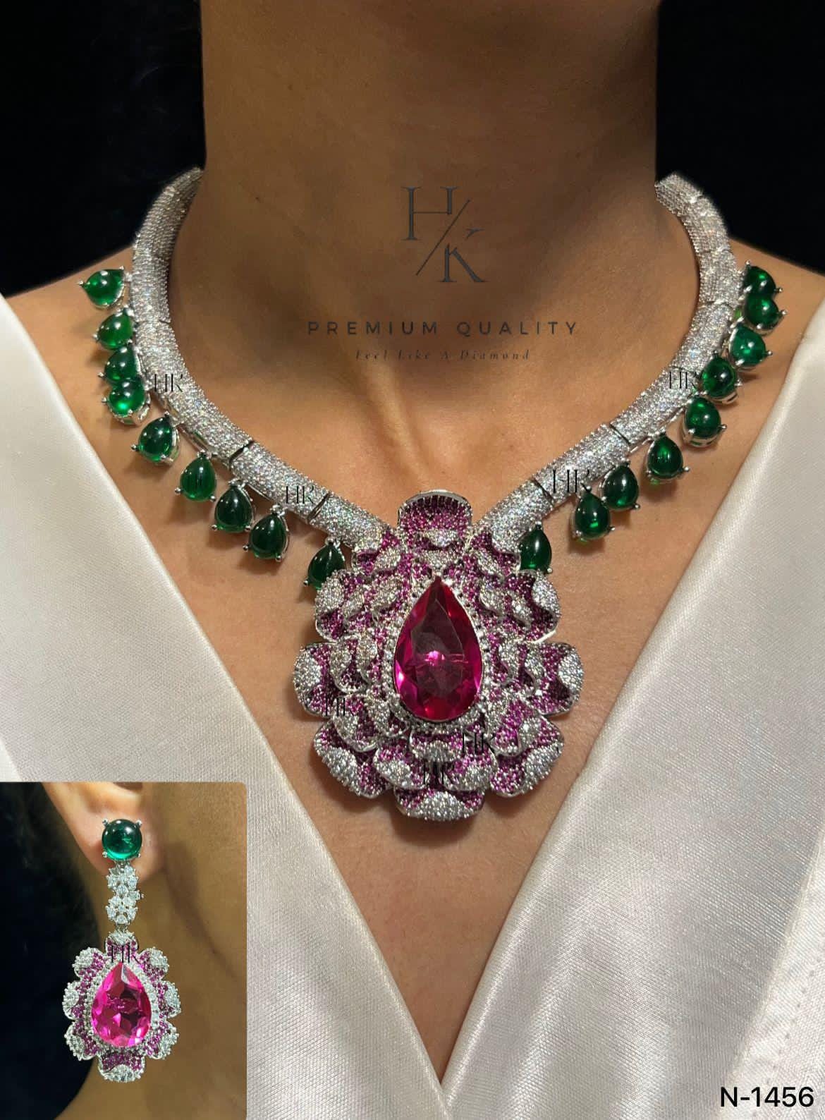 American Diamond Bridal Necklace Set | Emerald & Ruby Style Indian Wedding Jewelry