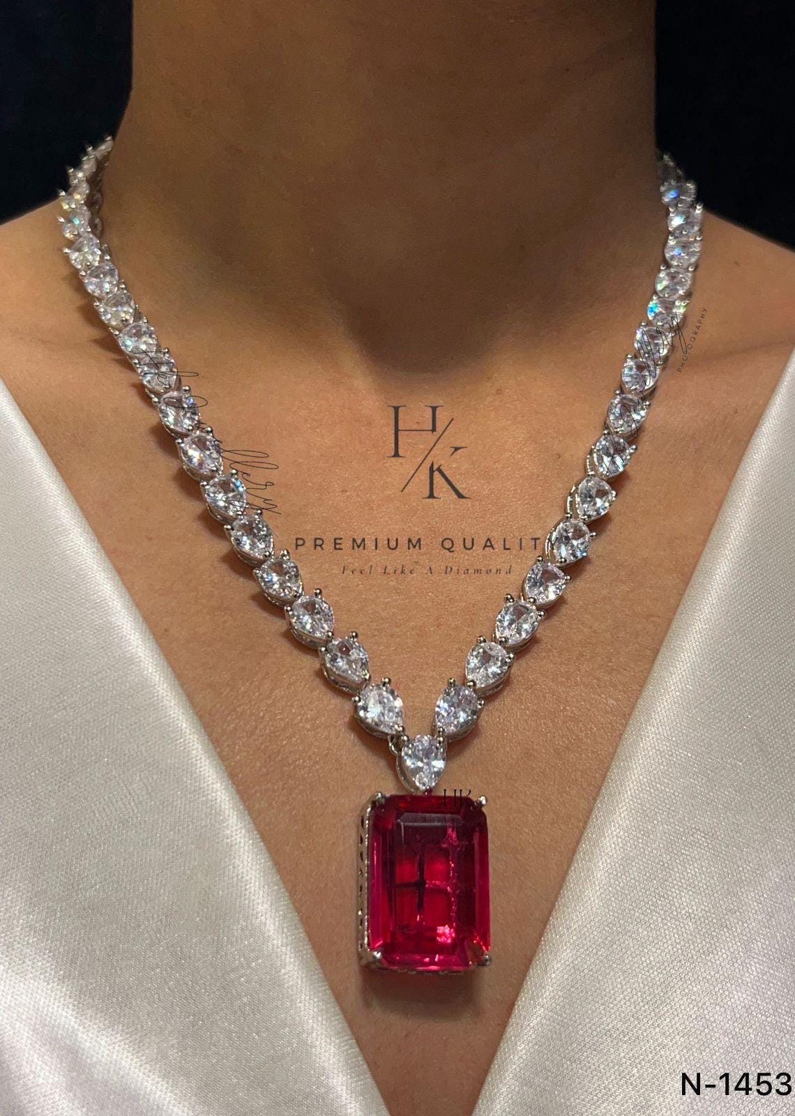 American Diamond Doublet Stone Pendant and Earrings Set