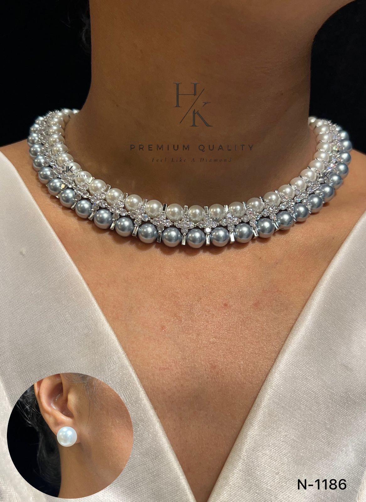American Diamond Choker with Real Pearl Earrings: Elegant Jewelry Set