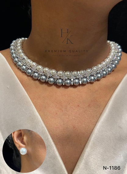 American Diamond Choker with Real Pearl Earrings: Elegant Jewelry Set