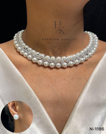 American Diamond Choker with Real Pearl Earrings: Elegant Jewelry Set