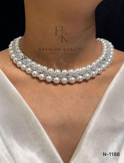 American Diamond Choker with Real Pearl Earrings: Elegant Jewelry Set
