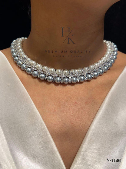 American Diamond Choker with Real Pearl Earrings: Elegant Jewelry Set