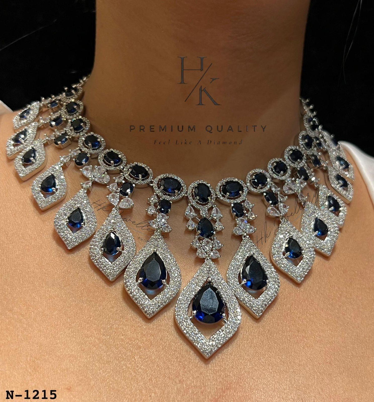 American Diamond Choker Necklace | Teardrop Crystal Bridal Jewelry | Silver Tone Statement Piece