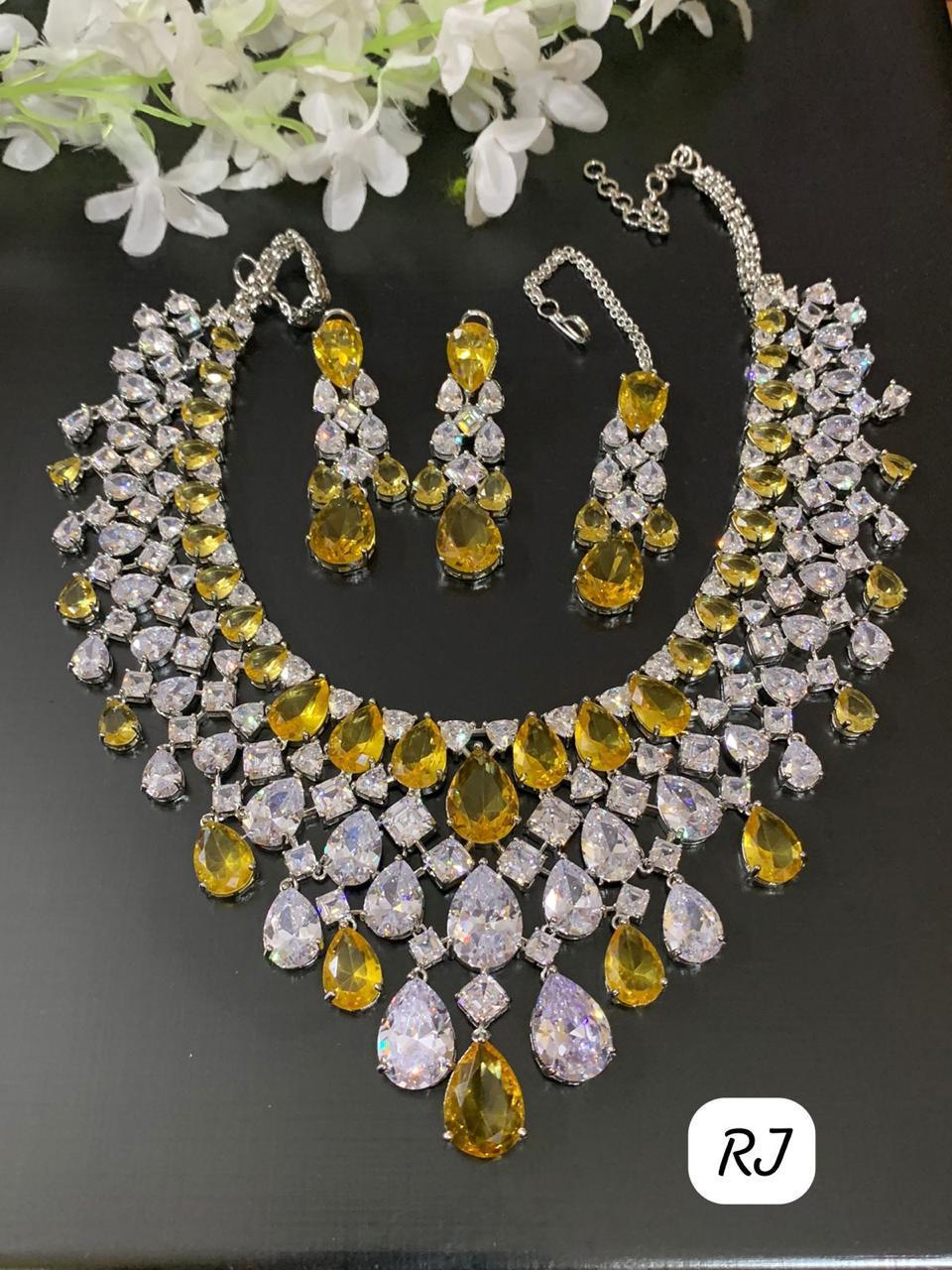 American Diamond Bridal Necklace Set | CZ Statement Wedding Jewelry (Necklace + Earrings)