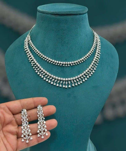 American Diamond Necklace Set – Bridal Jewelry, Elegant Sparkle