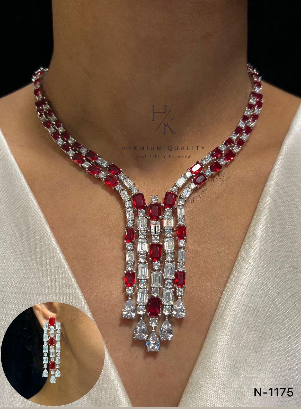 American Diamond Necklace & Earrings Set, Indian Jewelry