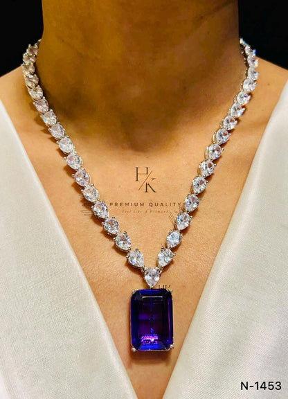 American Diamond Necklace Set: Indian Jewelry with Earrings